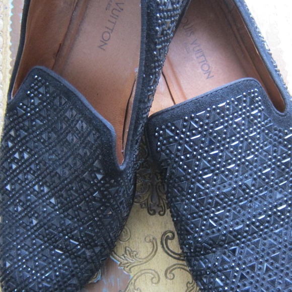 Men's LOUIS VUITTON BLACK BEADED LOAFERS SHOES IT 45 - Picture 2 of 11